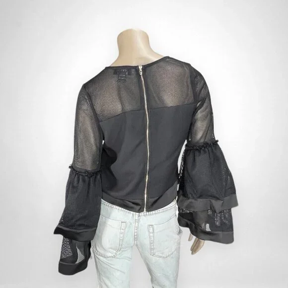 GRACIA‎ Large Black Mesh Bell Shaped Sleeves Top Party - Picture 3 of 9